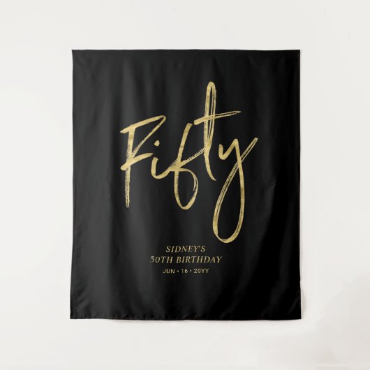 ゴールド＆ブラック 50歳誕生日パーティー 背景タペストリー タペストリー (正面)