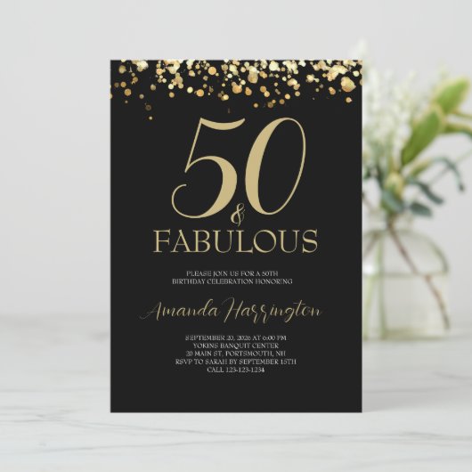 ゴールド ブラック 50歳 お誕生日おめでとう 50周年 招待状 (スタンド正面)
