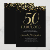ゴールド ブラック 50歳 お誕生日おめでとう 50周年 招待状 (正面/裏面)