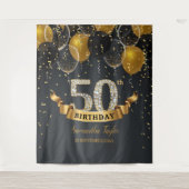 ゴールド ブラック 50歳 誕生日 パーティー 菱形 風船 タペストリー (正面)