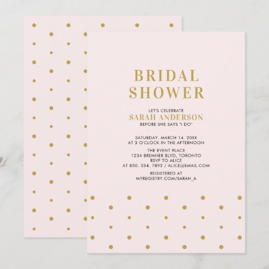 ゴールド & ブラッシュピンク | おしゃれなモダン ブライダルシャワー 招待状 (正面/裏面)