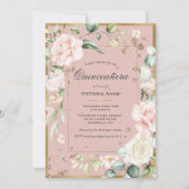 ゴールド ブラッシュ ピンク エレガント フラワー キンセアニエラ 招待状 (正面)