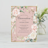 ゴールド ブラッシュ ピンク エレガント フラワー キンセアニエラ 招待状 (スタンド正面)