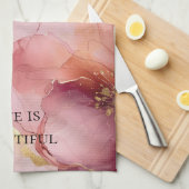 ゴールド ブラッシュ ピンク バーガンディー フラワーブライダルシャワー キッチンタオル (四つ折り)