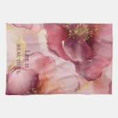 ゴールド ブラッシュ ピンク バーガンディー フラワーブライダルシャワー キッチンタオル (横)