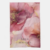 ゴールド ブラッシュ ピンク バーガンディー フラワーブライダルシャワー キッチンタオル (縦)