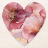 ゴールド ブラッシュ ピンク バーガンディー フラワーブライダルシャワー ペーパーコースター (正面)