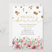 ゴールド ブラッシュ ピンク フローラル ブライダル ブランチ ブライダル シャワー 招待状 (正面)