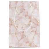 ゴールド ブラッシュ ピンク ローズ ペタル フラワー ウェディング ミディアムペーパーバッグ (正面)