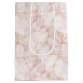 ゴールド ブラッシュ ピンク ローズ ペタル フラワー ウェディング ミディアムペーパーバッグ (裏面)