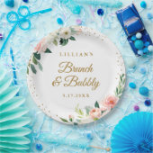 ゴールド ブラッシュ フラワル ブランチ アンド バブル ペーパープレート (パーティー)