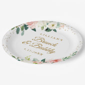 ゴールド ブラッシュ フラワル ブランチ アンド バブル ペーパープレート (アングル)