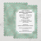 ゴールド ブラッシュ ミント レオパード プリント ブライダル シャワー 招待状 (正面/裏面)