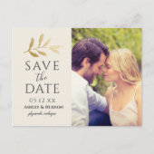 ゴールド ブランチ ウェディング フォト セーブ ザ デート クリーム 案内ポストカード (正面)