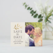ゴールド ブランチ ウェディング フォト セーブ ザ デート クリーム 案内ポストカード (スタンド正面)