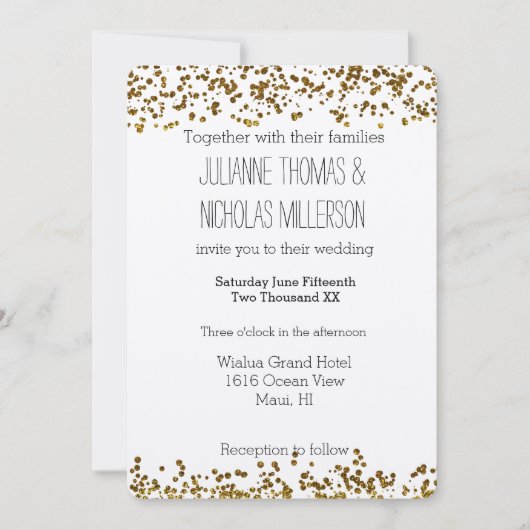 ゴールド ブリング グリッター コンフェッティ ウェディング 招待状 (正面)