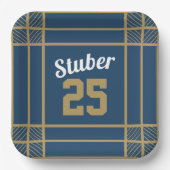 ゴールド&ブルーのスポーツテーマパーティープレート ペーパープレート (正面)