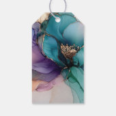 ゴールド ブルー アクア パープル フラワー ブライダル シャワー ギフトタグ (裏面)