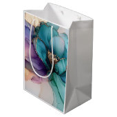 ゴールド ブルー アクア パープル フラワー ミディアムペーパーバッグ (裏面アングル)