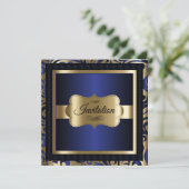 ゴールド & ブルー スワール パターン パーティ テンプレート (スタンド正面)