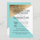 ゴールド ブルー ホワイト ジオ トライアングル 卒業式 招待状 (正面/裏面)