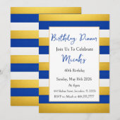 ゴールド ブルー ホワイト 横ライン モダン ラグジュアリー 招待状 (正面/裏面)