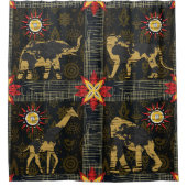 ゴールド ブルー レッド サファリ ワールド マップ アフリカの動物 シャワーカーテン (正面)