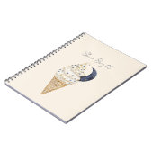 ゴールド ブルー 星 月 アイスクリーム コーン ノートブック (左側)