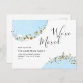 ゴールド ブルー 水彩画 引っ越しのお知らせ ポストカード (正面/裏面)