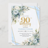 ゴールド ブルー 水彩 高級 90歳の誕生日 招待状 (正面)