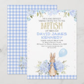 ゴールド ブルー 花柄 ピーター・ラビット 洗礼招待状 招待状 (正面/裏面)