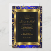 ゴールド ブルー 花柄 フォト 50周年 結婚記念日 招待状 (裏面)