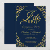 ゴールド ブルー I DO BBQ 婚約パーティー招待状 案内状 (正面/裏面)