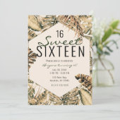 ゴールド ブロンズ グリッター トロピカル パームリーフ スイート16 招待状 (スタンド正面)