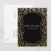 ゴールド ベイビーズ ブレス フラワル ラスティック ブラック セーブ デート 案内ポストカード (正面/裏面)