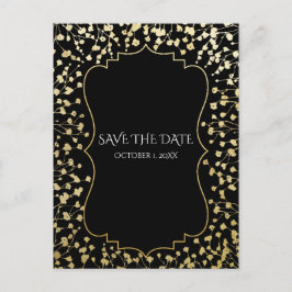 ゴールド ベイビーズ ブレス フラワル ラスティック ブラック セーブ デート 案内ポストカード