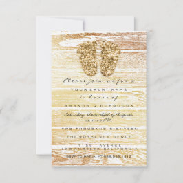 ゴールド ベビーシャワー フット ウッド ラスティック ガール ボーイ 招待状