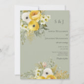 ゴールド＆ベージュの花束をサボテンにプリントした結婚式の招待状 招待状 (正面)