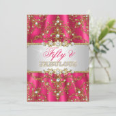 ゴールド＆ホットピンクパールダマスク 50歳にして素敵に 招待状 (スタンド正面)