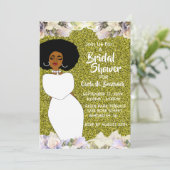 ゴールド＆ホワイトのアフリカ系アメリカ人向けブライズシャワー   招待状 (スタンド正面)