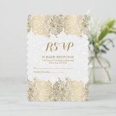 ゴールド&ホワイトのペイズリーレース RSVP 招待状 (スタンド正面)