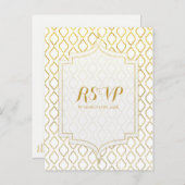 ゴールド＆ホワイト アラビアンモロッカン グラムウェディング RSVP インビテーションポストカード (正面/裏面)