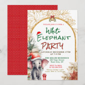 ゴールド・ホワイト・アンド・グリーン ホワイトエレファント ギフト交換 招待状 (正面/裏面)