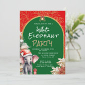 ゴールド・ホワイト・アンド・グリーン ホワイトエレファント ギフト交換 招待状 (スタンド正面)