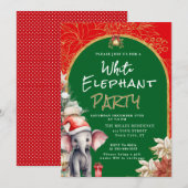 ゴールド・ホワイト・アンド・グリーン ホワイトエレファント ギフト交換 招待状 (正面/裏面)