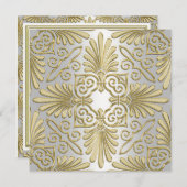 ゴールド ホワイト アールデコ ダマスク ベイビーシャワー 招待状 (正面/裏面)