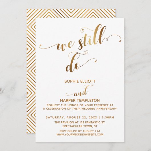ゴールド ホワイト ウィ スティル ドゥ タイポグラフィ アニバーサリー 招待状 (正面/裏面)