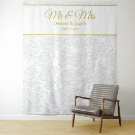 ゴールド ホワイト エレガント フォトブース ウェディング バックドロップ タペストリー