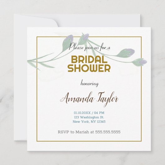 ゴールド ホワイト カラー フラワーミニマリスト ブライダルシャワー セーブザデート (正面)