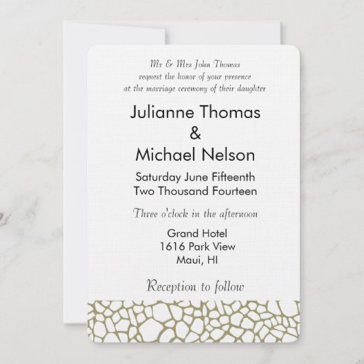 ゴールド ホワイト キリン柄 ウェディング 招待状 (正面)